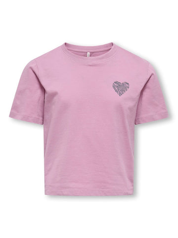KIDS ONLY Zebra Heart Detail T-Shirt in Mauve