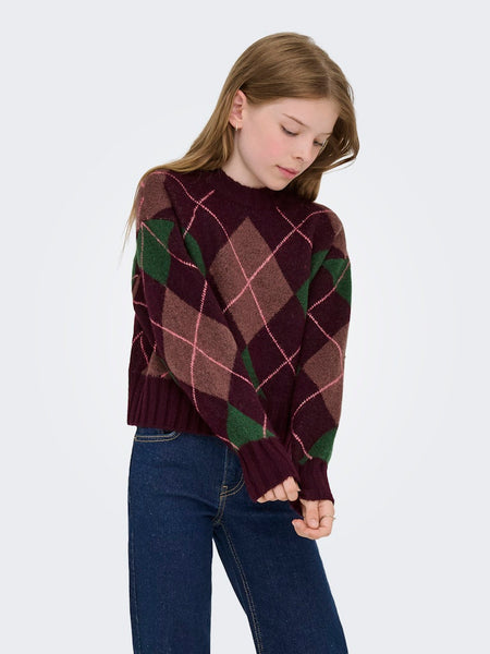 KIDS ONLY Patterned Argyle Jumper in Burgundy