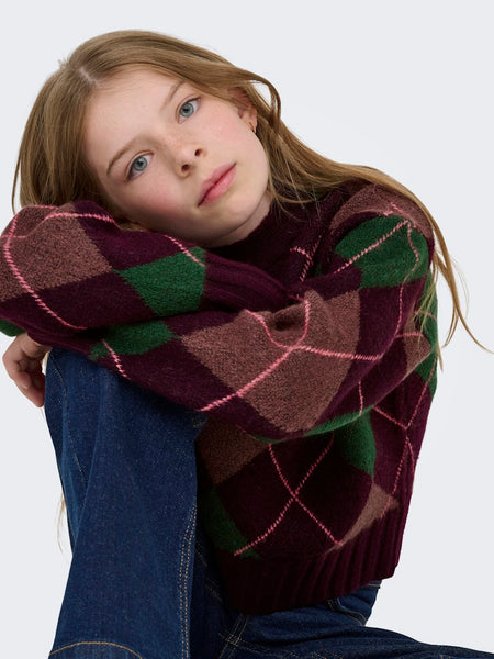 KIDS ONLY Patterned Argyle Jumper in Burgundy