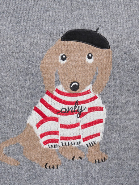 KIDS ONLY Dachshund Print Knit Jumper in Grey