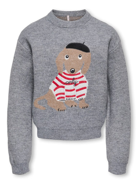 KIDS ONLY Dachshund Print Knit Jumper in Grey