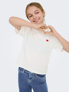KIDS ONLY Embroidered Heart Detail T-Shirt in White