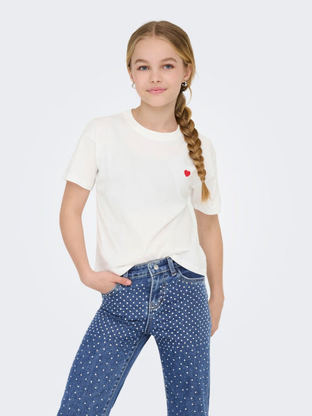 KIDS ONLY Embroidered Heart Detail T-Shirt in White