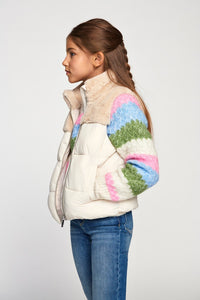 KIDS ONLY Fur Detail Puffer Gilet in Cream