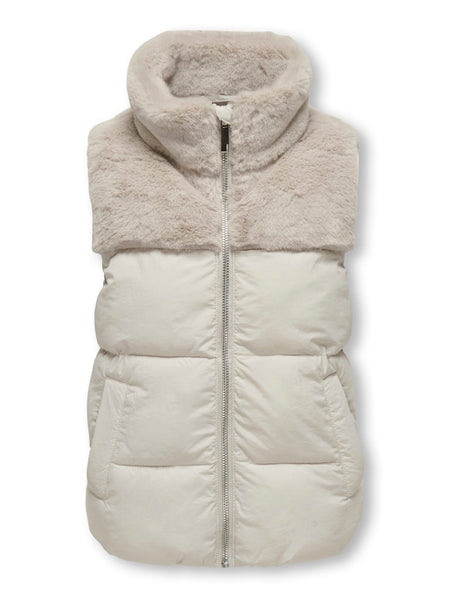 KIDS ONLY Fur Detail Puffer Gilet in Cream