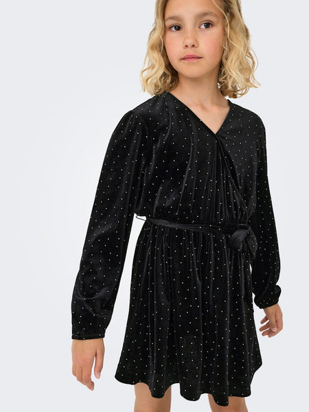 KIDS ONLY Short Velvet Diamante Dress in Black