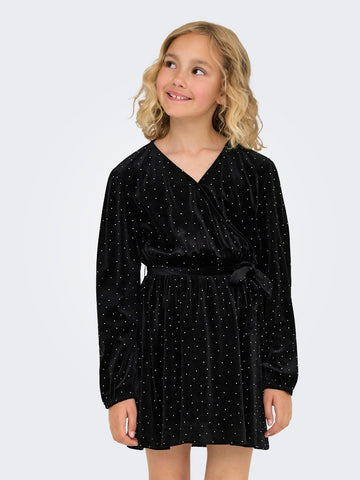 KIDS ONLY Short Velvet Diamante Dress in Black