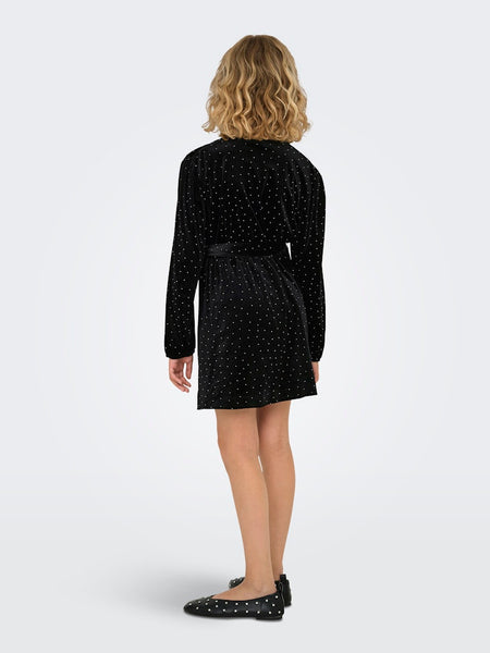 KIDS ONLY Short Velvet Diamante Dress in Black