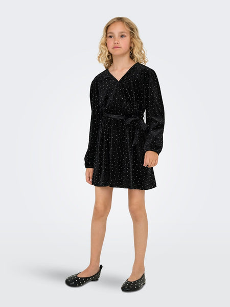 KIDS ONLY Short Velvet Diamante Dress in Black