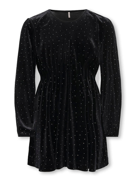 KIDS ONLY Short Velvet Diamante Dress in Black