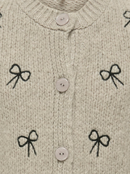 KIDS ONLY Embroidered Bow Cardigan in Beige