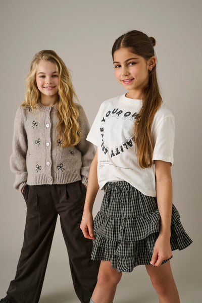 KIDS ONLY Embroidered Bow Cardigan in Beige