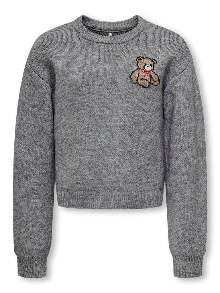KIDS ONLY Knitted Teddy Print Jumper in Grey