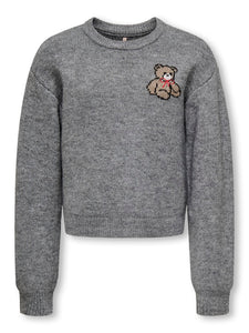 KIDS ONLY Knitted Teddy Print Jumper in Grey
