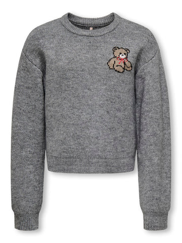KIDS ONLY Knitted Teddy Print Jumper in Grey