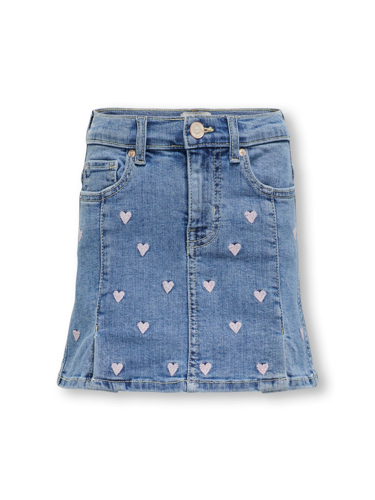 Kids Only Heart Embroidered Denim Mini Skirt in Light blue