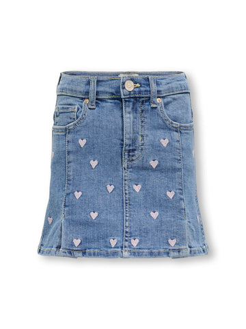 Kids Only Heart Embroidered Denim Mini Skirt in Light blue