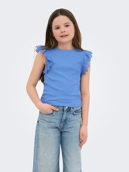 KIDS ONLY Short Sleeve Frill Detail Top in Blue