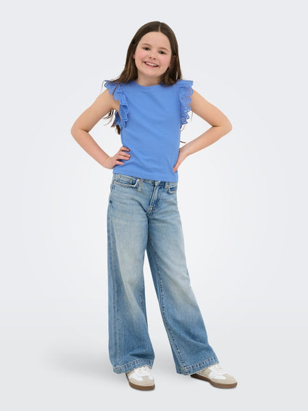 KIDS ONLY Short Sleeve Frill Detail Top in Blue