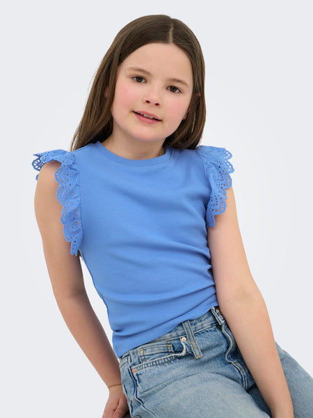 KIDS ONLY Short Sleeve Frill Detail Top in Blue