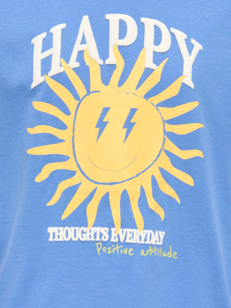 KIDS ONLY Printed "Happy" Loose Fit T-Shirt in Blue