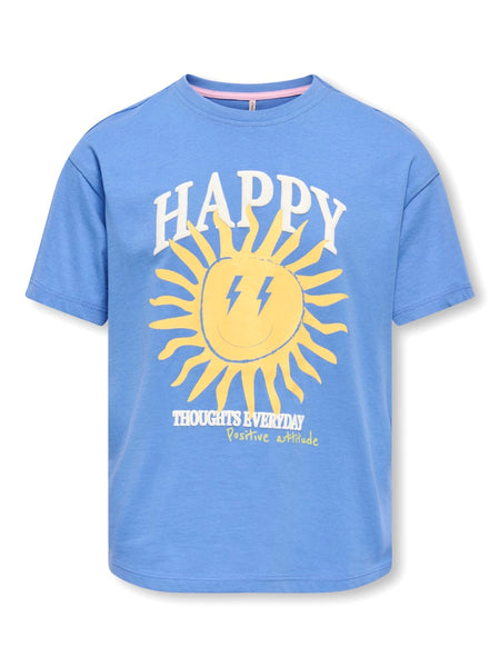 KIDS ONLY Printed "Happy" Loose Fit T-Shirt in Blue