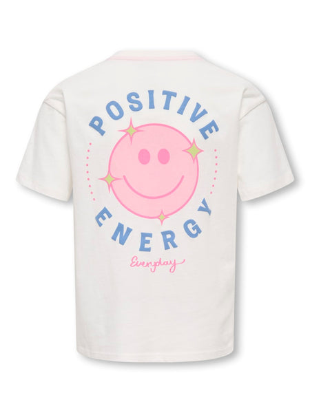 KIDS ONLY Printed "Positive Energy" Loose Fit T-Shirt in Cream
