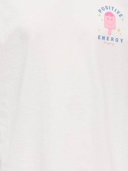 KIDS ONLY Printed "Positive Energy" Loose Fit T-Shirt in Cream