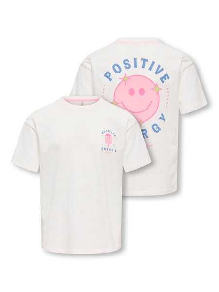 KIDS ONLY Printed "Positive Energy" Loose Fit T-Shirt in Cream