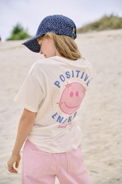 KIDS ONLY Printed "Positive Energy" Loose Fit T-Shirt in Cream