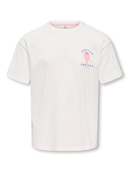 KIDS ONLY Printed "Positive Energy" Loose Fit T-Shirt in Cream
