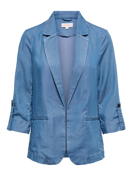 ONLY 3/4 Sleeve Denim Look Blazer in Medium Blue
