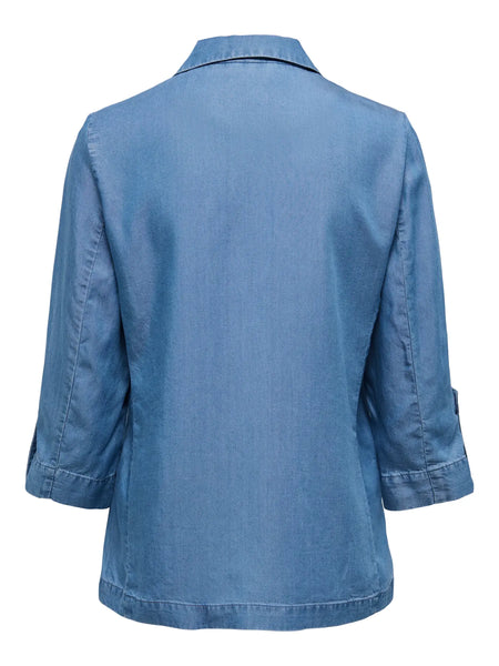 ONLY 3/4 Sleeve Denim Look Blazer in Medium Blue