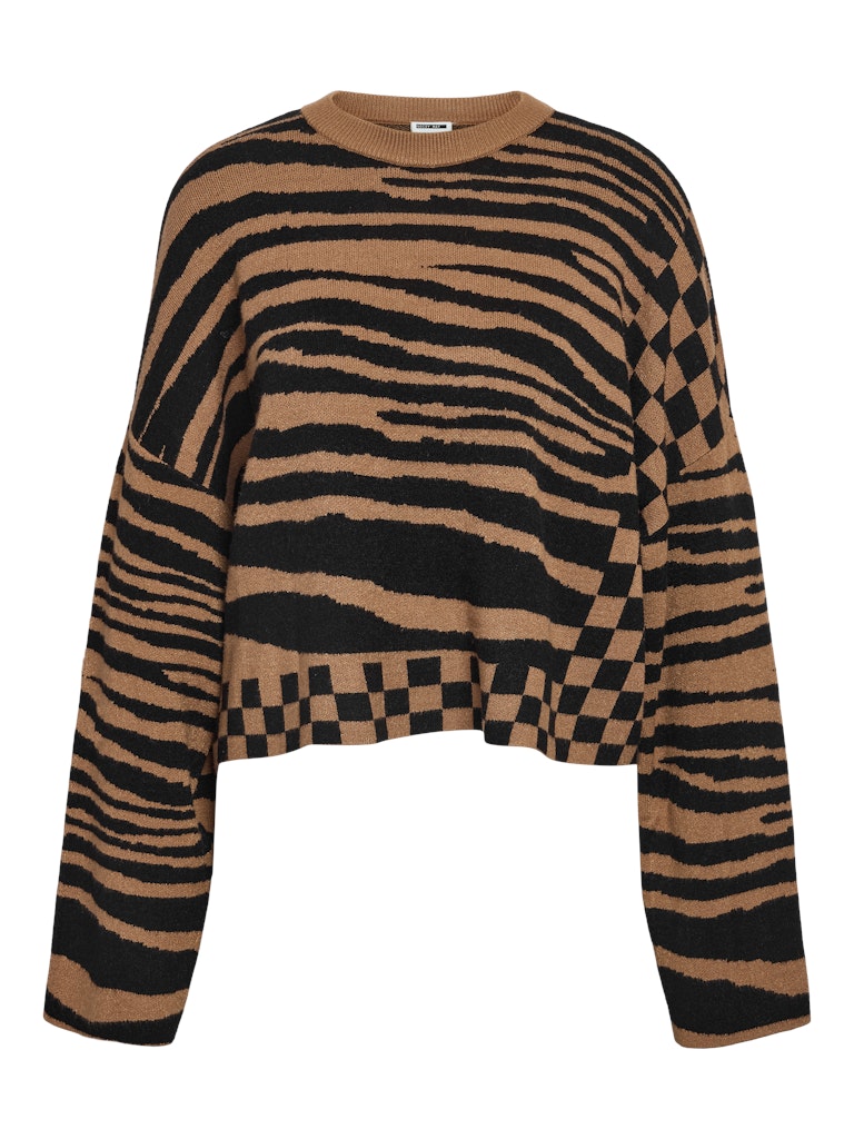 NOISY MAY Zebra Print O-Neck Knit Jumper in Brown