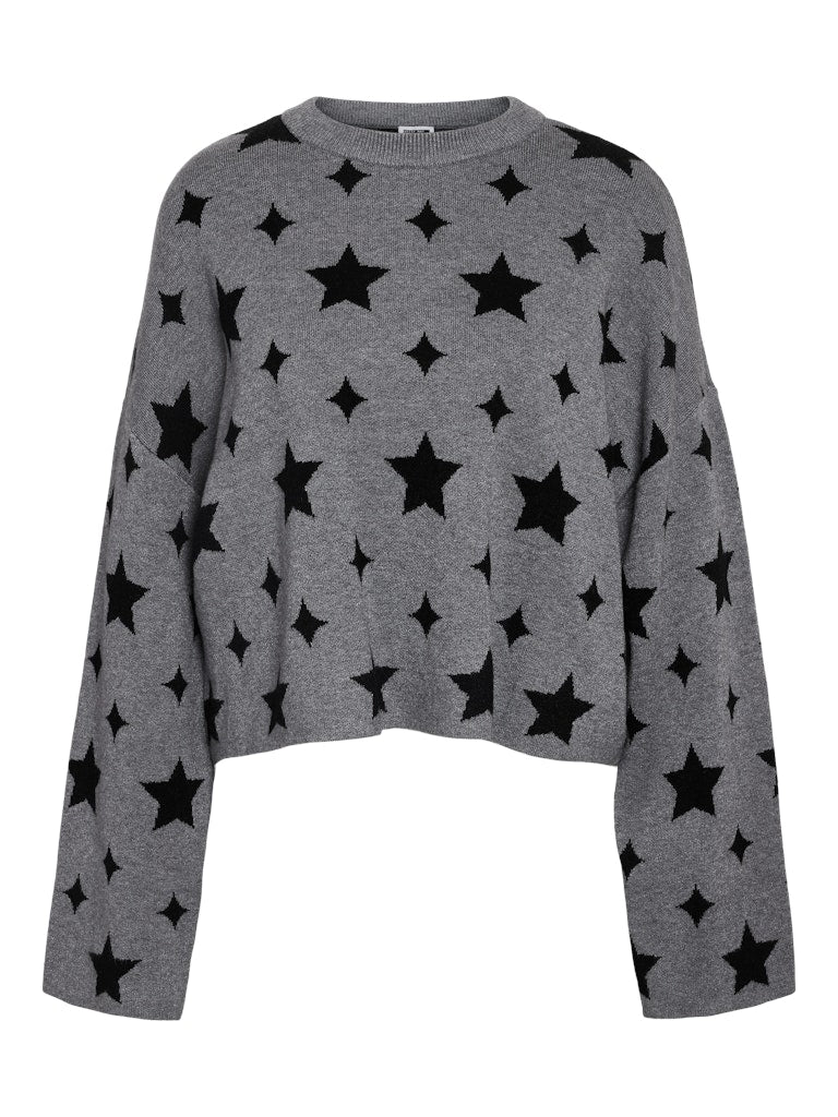 NOISY MAY Star Print O-Neck Knit Jumper in Grey