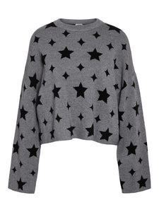 NOISY MAY Star Print O-Neck Knit Jumper in Grey