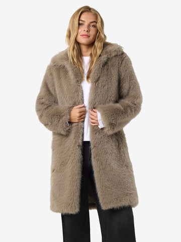 NOISY MAY Faux Fur Coat in Taupe