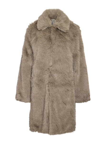 NOISY MAY Faux Fur Coat in Taupe