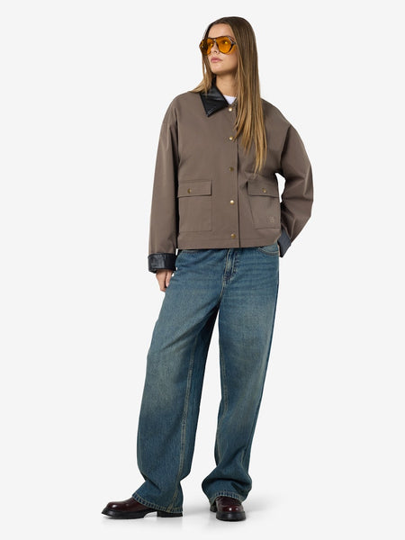 NOISY MAY PU Collar Jacket in Morel Brown