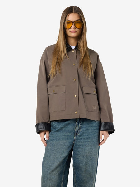 NOISY MAY PU Collar Jacket in Morel Brown