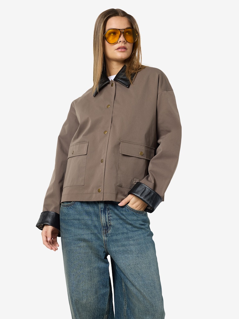 NOISY MAY PU Collar Jacket in Morel Brown