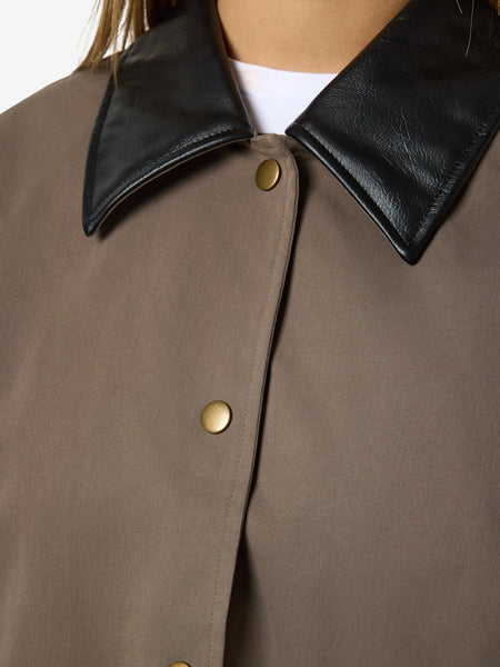 NOISY MAY PU Collar Jacket in Morel Brown
