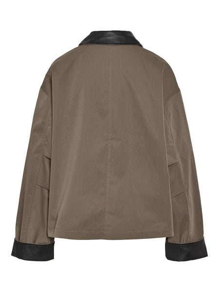 NOISY MAY PU Collar Jacket in Morel Brown