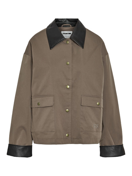 NOISY MAY PU Collar Jacket in Morel Brown