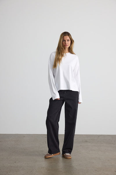 NOISY MAY Long Sleeve Top in White