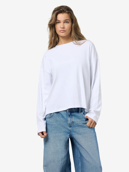 NOISY MAY Long Sleeve Top in White