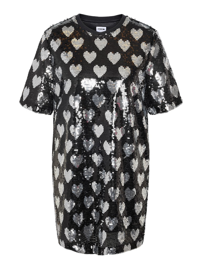 NOISY MAY Sequin Heart Print Tunic in Black