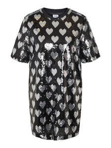 NOISY MAY Sequin Heart Print Tunic in Black