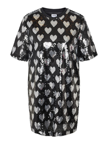NOISY MAY Sequin Heart Print Tunic in Black