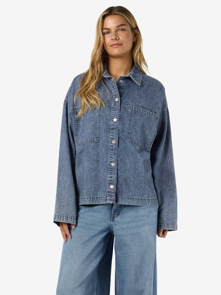 NOISY MAY Oversized Denim Shirt in Medium Blue